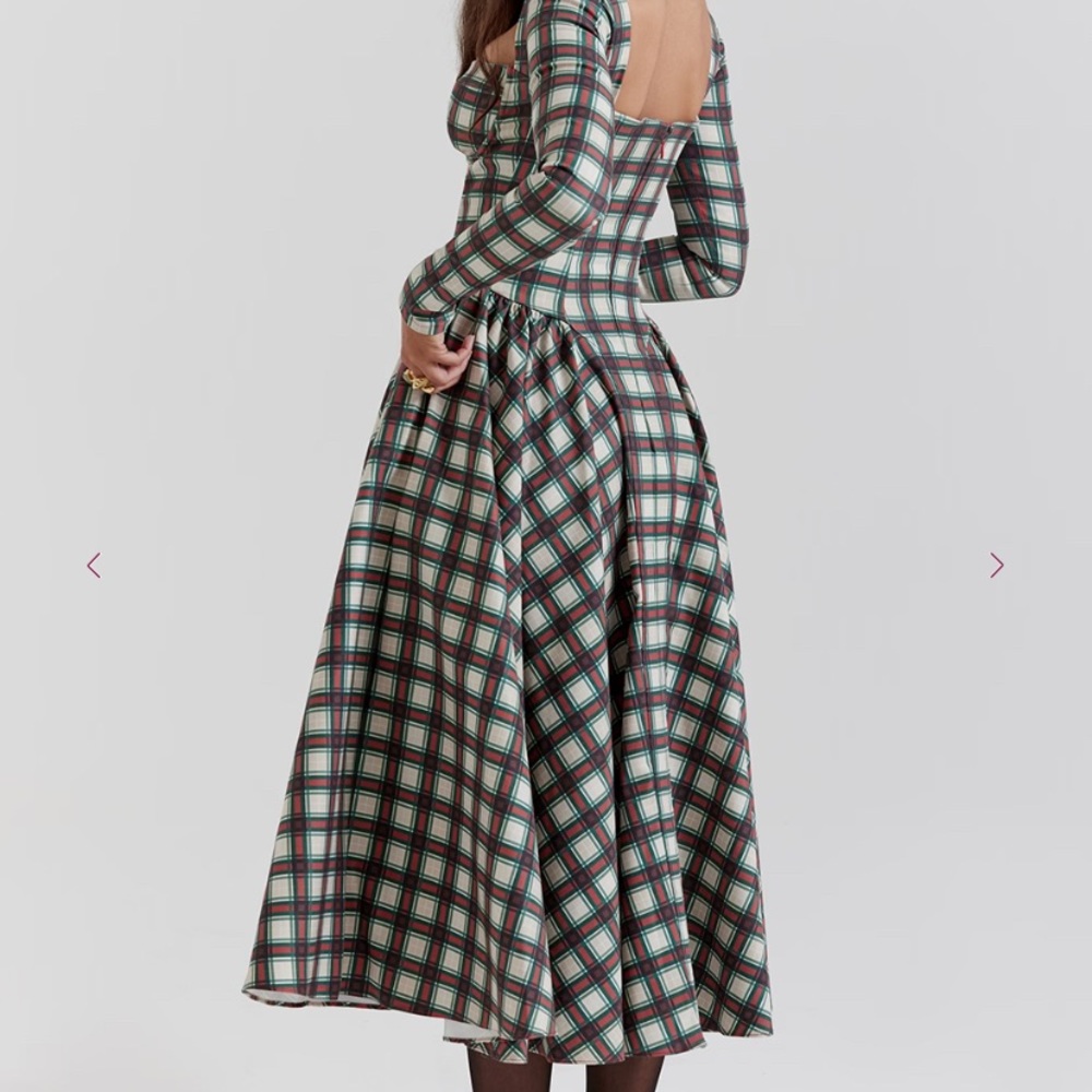 Bnwt House of CB Eliza red tartan Long Sleeve Dress size s